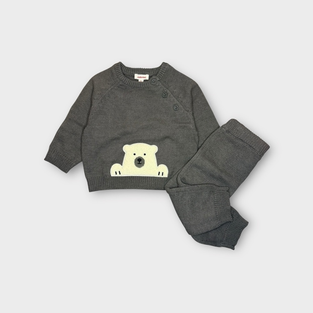 Catimini Polar Bear Gray Sweater Knit Crew Jogger Matching Set